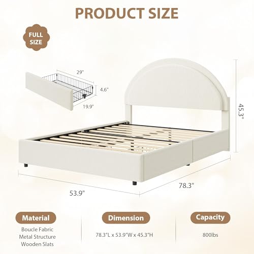 Garvee Full Size Bed Frame with Storage Drawers, Upholstered Boucle Platform Bed with Round Headboard, Heavy Duty & Noise Free, No Box Spring Needed, Beige | Round Headboard, Heavy Duty & Noise Free, No Box Spring Needed - color: Beige, size: Full
