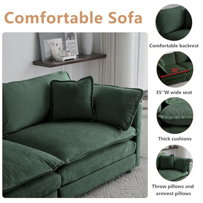 Modular Sectional Sofa, 76.4 Inch L Shaped Couch Set for Living Room, Loveseat Comfy Cloud Couches with Movable Ottoman, DIY Combination, Chenille, Evergreen - color: Evergreen, size: 76.4 Inch- L