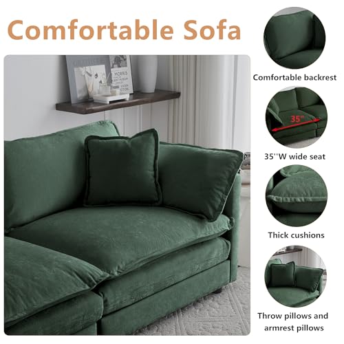 Modular Sectional Sofa, 111.5 Inch U Shaped Couch Set for Living Room, 3-Seater Comfy Cloud Couches with Movable Ottoman, DIY Combination, Chenille, Evergreen - color: Evergreen, size: 111.5 Inch- U