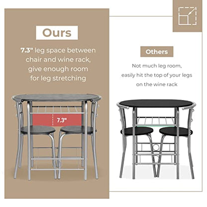 VINGLI 3 Piece Dining Set,Small Kitchen Table Set for 2,Breakfast Table Set,Kitchen Wooden Table and 2 Chairs for Small Space/Dining Room/Apartment,Metal Frame,Wine Rack,Sliver&Black - color: Sliver&black