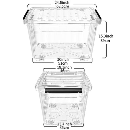 Cetomo 85Qt*6 Plastic Storage Bins, Storage Box, 6 Pack, Organizing Container with Wheels, Durable Lids and Secure Latching Buckles, Stackable and Nestable, Clear with Black Buckle - size: 80L*6