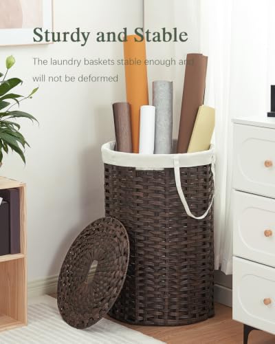 SETVSON Large Laundry Hamper Laundry Basket, Round PE Rattan, Brown | 130L Extra Large Handwoven Basket, Open Top, Removable Washable Liner Bag, 2 Mesh Laundry Bags, Side Long Handles - color: Brown, size: 130 L