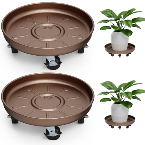 Plant Caddy With Wheels 16" Metal Plant Saucers for Indoors 420 Lb Capacity | Rolling Plant Stand, 360° Locking Casters Heavy Duty Planter Caddies, Rustproof and Waterproof, and Easy to Move, 2 Pack - size: 2 PACK 16 INCH