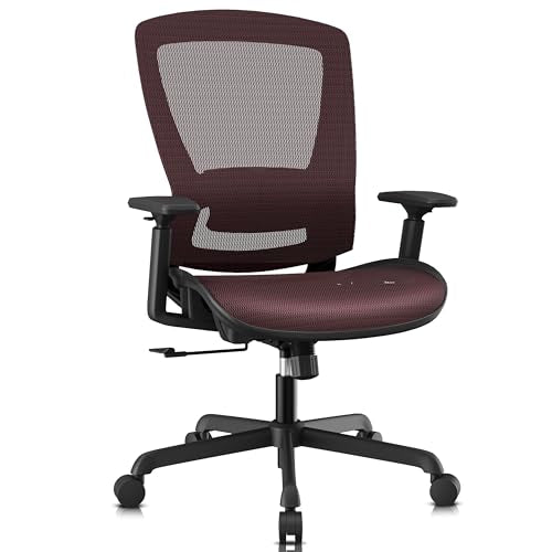 Mesh Office Chair,Ergonomic Computer Desk Chair,Sturdy Task Chair- Adjustable Lumbar Support & Armrests,Tilt Function,Comfort Wide Seat,Swivel Home Office Chair (Red) - color: Red