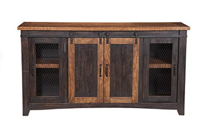 Martin Svensson Home Rustic 65" Wood Entertainment Center, Black and Honey | Solid Pine, TV Stand, Sliding Doors, Adjustable Shelves & Cable Management, for TVs up to 70" - color: Antique Black and Aged Distressed Pine