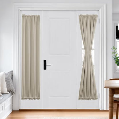 Deconovo Blackout Door Curtain for Glass Doors 72 Inches Long | 1 Panels Set, Thermal Insulated, Dual Rod Pockets, Adjustable Tieback, Privacy Panel, Light Beige, 25 x 72 Inch