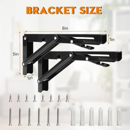 Folding Shelf Brackets 10 Inch - 4PCS Heavy Duty Metal Bracket Shelf, Wall Mounted Collapsible Bracket for Space Saving Bench Table Outdoor Smoker, Max Load: 150 lb - size: 10 Inch 4 PCS
