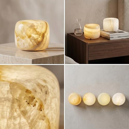 Natural Marble Lamp, Cordless Rechargeable Marble Tap Light, 3-Way Dimmable Ambient Stone Glow Lamp, Portable Zen Decor Gift for Bedroom Desk Shelf (Granite with a Jade-Like Texture)
