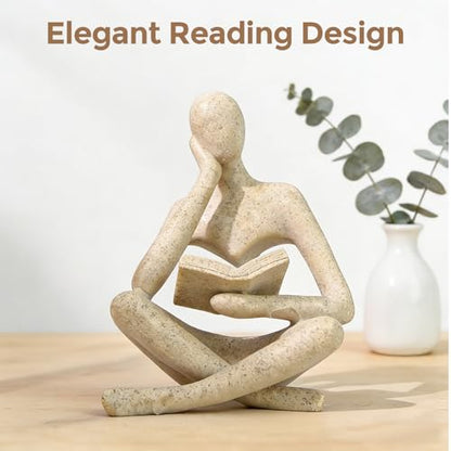1PC Abstract Reading Thinker Statue, Resin Modern Art Sculpture for Bookshelf Coffee Table Home Office Decor (Beige)