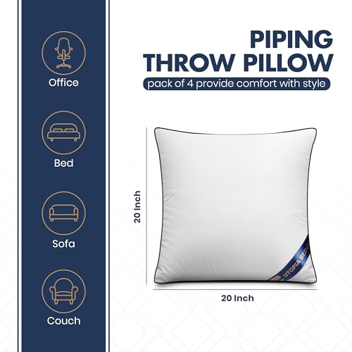 Utopia Bedding 20x20 Throw Pillow Inserts, Decorative Pillows, Pack of 4 | Piping Throw Pillows, Plush & Supportive, Aesthetic Cushion Sham Stuffer for Sofa, Office, Couch & Bed, Set of 4, White - size: 20x20 Inch