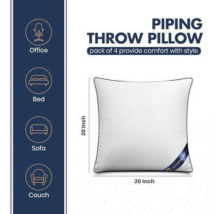 Utopia Bedding 20x20 Throw Pillow Inserts, Decorative Pillows, Pack of 4 | Piping Throw Pillows, Plush & Supportive, Aesthetic Cushion Sham Stuffer for Sofa, Office, Couch & Bed, Set of 4, White - size: 20x20 Inch