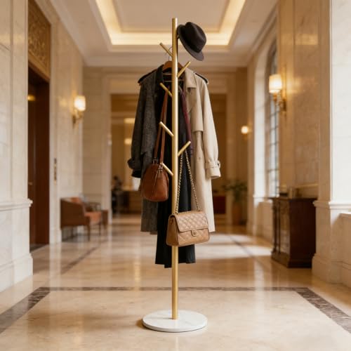 Gold Coat Rack Freestanding, 67" Metal Tree Coat Stand, Sturdy Entryway Hall Tree for Coats, Hats, Bags, Bedroom Office - color: A4