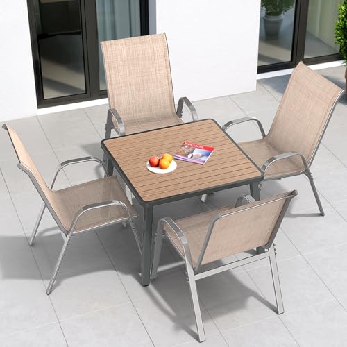 Patio Chairs Set of 4, All Weather Outdoor Dining Chairs | Stackable Dining Furniture Set, Breathable, High Back, Lawn, Garden, Backyard, Poolside Furniture - color: Beige