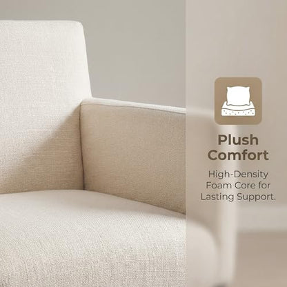 Linen Upholstered Dining Chairs with Arms Set of 2, Mid Century Modern Padded Kitchen Chairs with Black Metal Frame for Restaurant, Dining Room, Cream - color: Cream
