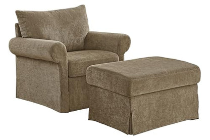 Eafurn Modern Chenille Accent Chair with Ottoman for Small Space, Comfy Upholstered Reading Chairs Lounge Armchair with Foot Rest, Sturdy Solid Wood Frame for Living Room - color: Brown 37.5"