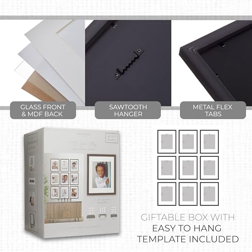 Sheffield Home 9 Piece Gallery Wall Frame Set, 11x14 Inch, Dark Oak - color: Dark Oak, size: 11x14 Inch