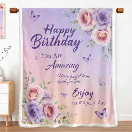 MILANKET Floral Sherpa Blanket Decorative Throw Living Blanket for Room | Sherpa; Soft; Floral Sherpa Blanket Decorative Throw Living; for; Room; Purple; Butterfly; Rose; Blankets; with; Elegant - color: Fl0414606-mt-floral, size: Throw(50"x60")