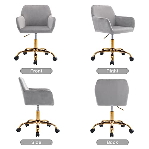 Velvet Makeup Vanity Chair,Home Office Desk Chair with Wheels, Gray | Fluffy Swivel Modern Armchair Upholstered Fuzzy Height Adjustable for Teens Women Girls Elegant for Living Room Bedroom - color: Grey