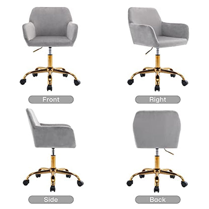 Velvet Makeup Vanity Chair,Home Office Desk Chair with Wheels, Gray | Fluffy Swivel Modern Armchair Upholstered Fuzzy Height Adjustable for Teens Women Girls Elegant for Living Room Bedroom - color: Grey