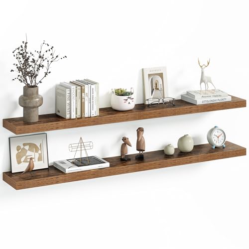 Vivelove 48 Inch Floating Shelves Wall Mounted for Display, 6.5 Deep Duty Shelves with Invisible Brackets for Living Room,Bedroom,Kitchen, Bathroom Storage & Decor,48" Wx6.5 Dx1.4 H - Rustic Brown - color: Rustic Brown, size: 48”Wx6.5”Dx1.4”H
