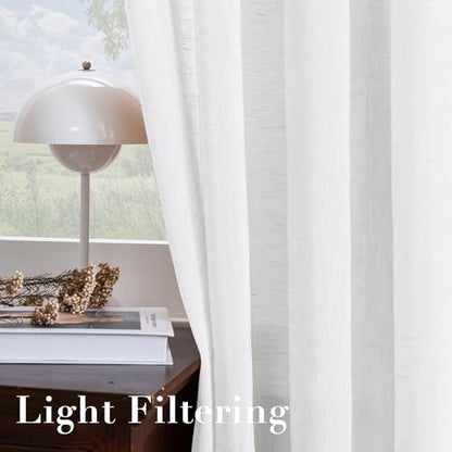 H.VERSAILTEX Linen Curtains Flax Linen Blended Curtain Panels for Living Room/Bedroom Semi Sheer Privacy Curtains 102 inch Length 2 Panels Set Nickel Grommet Window Drapes, Pure White - color: Pure White, size: 52"W x 102"L (Pack of 2)