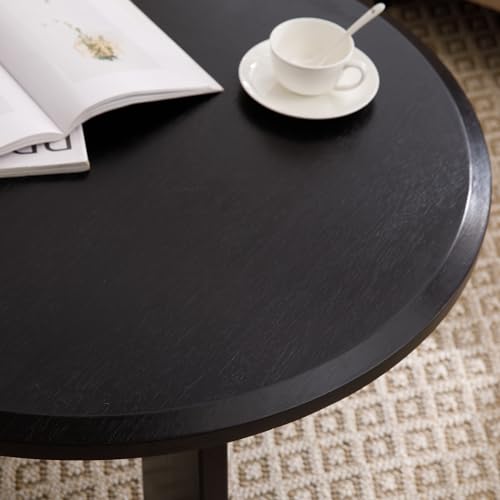 32" Round Coffee Table for Living Room, Wood Coffee Table with Solid Wood Legs, Small Center Table for Apartment, Modern Rustic Coffee Table with Anti-Resistant Top, Easy Assembly, Black - color: Circle, Black
