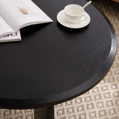 32" Round Coffee Table for Living Room, Wood Coffee Table with Solid Wood Legs, Small Center Table for Apartment, Modern Rustic Coffee Table with Anti-Resistant Top, Easy Assembly, Black - color: Circle, Black