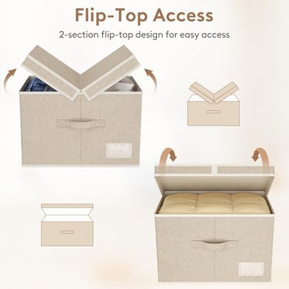Lifewit Fabric Foldable Storage Bins with Lids and Handles,34.5L,3 Pack | Foldable, stackable clothes storage boxes with handles for decorative closet organization in bedrooms, offices,Beige