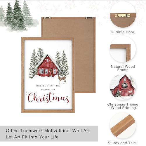 Faccito 8 Set Snowy Barn Christian Wall Art Framed, Wooden Decor | Religious Quotes Decor for Bedroom Office, Inspirational Scripture Wooden Art, Modern Framed Set for Home Classroom Work - style: Snowy Barn