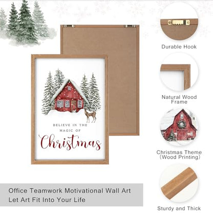 Faccito 8 Set Snowy Barn Christian Wall Art Framed, Wooden Decor | Religious Quotes Decor for Bedroom Office, Inspirational Scripture Wooden Art, Modern Framed Set for Home Classroom Work - style: Snowy Barn