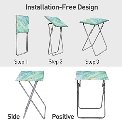 Folding TV Tray Table,TV Dinner Table with Sturdy MDF Top,Eating Trays for Living Room with No Assembly Required, 2PCS (Sea Blue) - color: Sea Blue, size: 2pcs