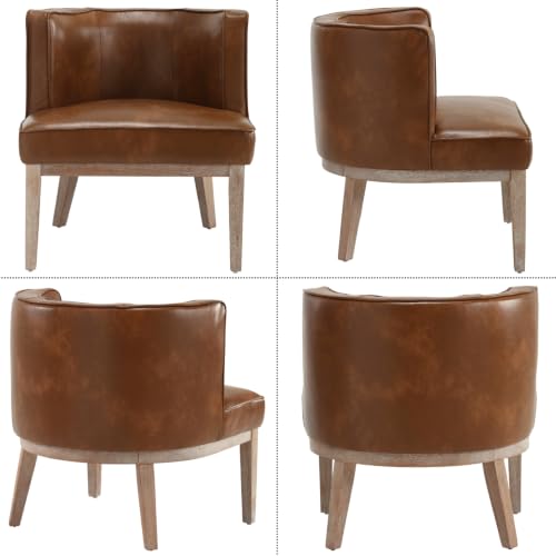 Modern Barrel Accent Chair，Mid Century Faux Leather Armless Side Chair Upholstered Comfy Reading Chair with Solid Wooden Frame for Living Room/Bedroom, Brown - color: Brown, size: 1PC