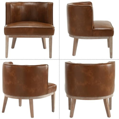 Modern Barrel Accent Chair，Mid Century Faux Leather Armless Side Chair Upholstered Comfy Reading Chair with Solid Wooden Frame for Living Room/Bedroom, Brown - color: Brown, size: 1PC