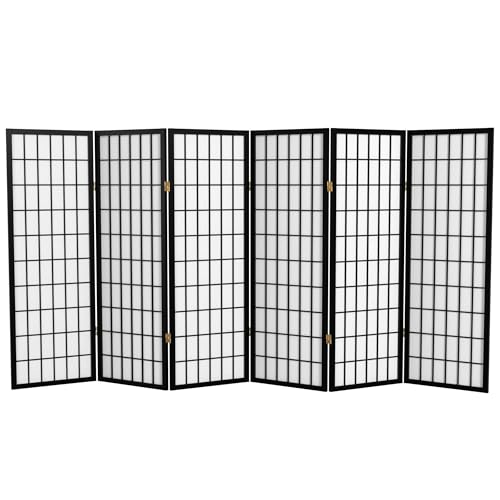 4 ft. Short Window Pane Shoji Screen - Black - 6 Panels - color: Black, size: 6 Panels