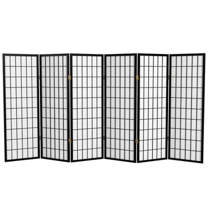 4 ft. Short Window Pane Shoji Screen - Black - 6 Panels - color: Black, size: 6 Panels