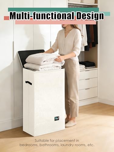 WTREE Laundry Hamper with Lid, Reinforced Sturdy Clothes Hamper with Anti-Puncture Base, Large Collapsible Laundry Basket with Removable Liner Bag, Tall Dirty Clothes Bin for Family, 100L Cream - color: Cream