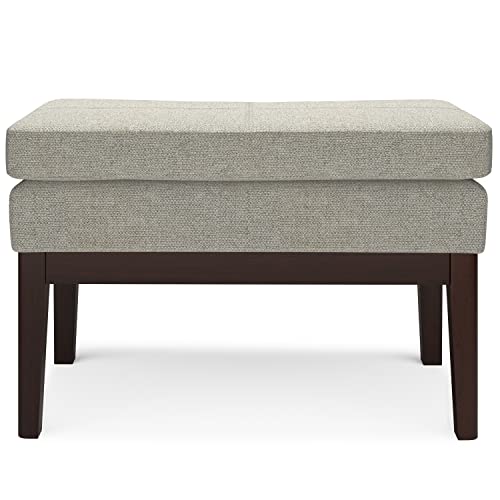 SIMPLIHOME Carlson 27" Wide Woven Fabric Rectangle Ottoman in Greige | Mid-century modern ottoman with a padded seat for bedroom, entryway or living room; footstool or footrest. - color: Greige, style: Small Ottoman Bench