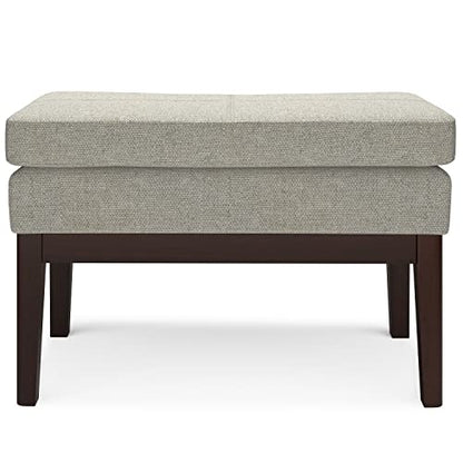 SIMPLIHOME Carlson 27" Wide Woven Fabric Rectangle Ottoman in Greige | Mid-century modern ottoman with a padded seat for bedroom, entryway or living room; footstool or footrest. - color: Greige, style: Small Ottoman Bench
