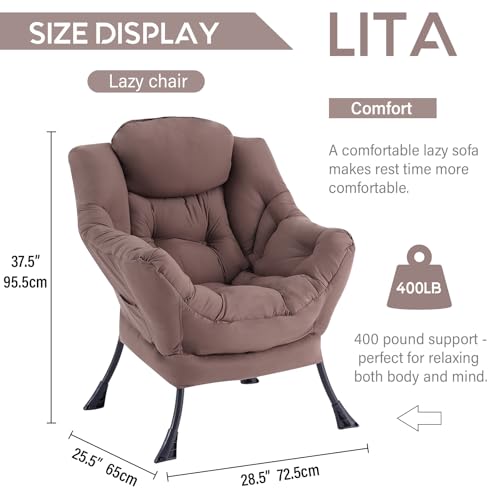 Lazy Chair with Ottoman, Comfy Accent Reading Chair, Dark Brown | Foldable Footrest,Removable Cover,with Armrests and Side Pockets,Upholstered Lounge Chair for Bedroom,Dorm,Office,Small Space - color: Single Dark Brown