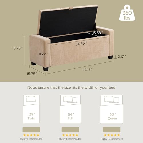 GRAINELL 42.13” Storage Ottoman Bench, Upholstered Tufted Bedroom Bench | End of Bed Storage Bench for Living Room & Entryway, 350 lb Capacity - color: Flaxen