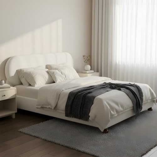 Relaxing Upholstered Bed Frame with Rounded Padded Headboard, Supportive Slats, Wooden Legs