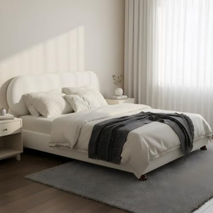 Relaxing Upholstered Bed Frame with Rounded Padded Headboard, Supportive Slats, Wooden Legs