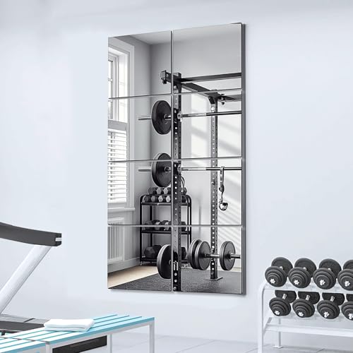 Glass Mirror Tiles, 12'' x 12'', 8 PCS | Square Large Wall Mirror, For Home Gym, Bedroom, Door, Bathroom, Frameless Mirror Sets - size: 12" x 12" (8 PCS)