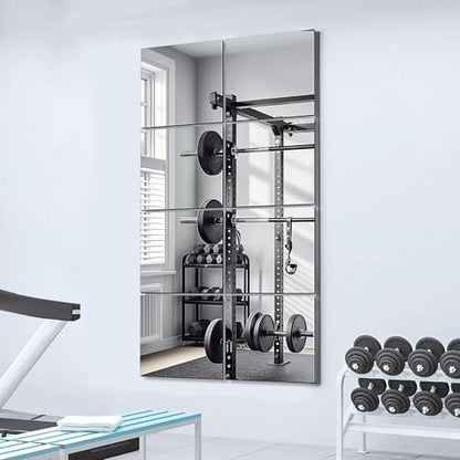 Glass Mirror Tiles, 12'' x 12'', 8 PCS | Square Large Wall Mirror, For Home Gym, Bedroom, Door, Bathroom, Frameless Mirror Sets - size: 12" x 12" (8 PCS)