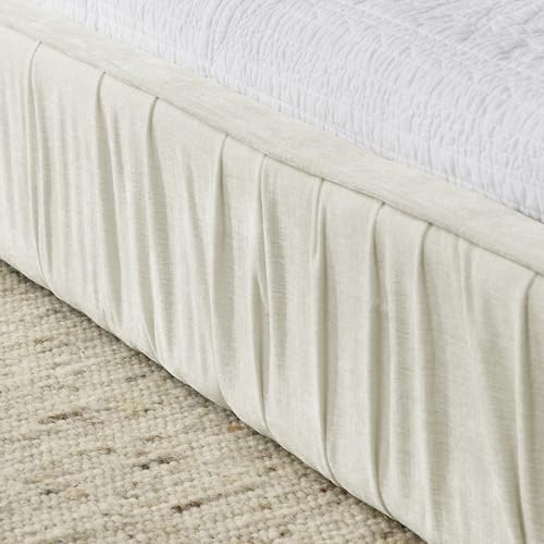 Queen Size Upholstered Bed Frame, Modern Grounded Bed with Solid Wood Slats, Pleated Headboard, Sturdy Construction, No Box Spring Needed, Grey (Beige, Queen) - color: Beige