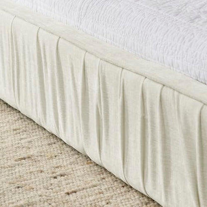 Queen Size Upholstered Bed Frame, Modern Grounded Bed with Solid Wood Slats, Pleated Headboard, Sturdy Construction, No Box Spring Needed, Grey (Beige, Queen) - color: Beige