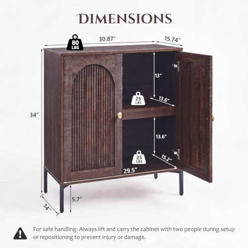 IFBUY 30.88" W Mid Century Modern TV Stands for Living Room, Brown | Wood Entertainment Center w/Adjustable Shelves, Media Console w/Arched Fluted Doors, Entryway Cabinet Fits 65, 70, 75 Inch TV - color: Brown, size: 15.75"D x 30.88"W x 34"H