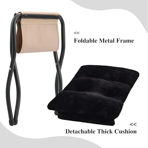 15"(H) Folding Ottoman, Set of 2, Foldable Footrest Stool, Small Foot Stool for Couch, Collapsible Foot Rest Ottoman for Sofa, Accent Padded Ottomans for Living Room, Bedroom, Black - color: Black 2pcs