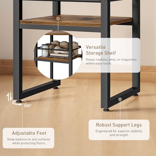 Round Dining Table Set for 4, 5-Piece Kitchen Table and Chairs with Storage Shelf, Circle Dinner Table Set with Wooden Tabletop & Metal Legs, for Kitchen & Dining Room, Rustic Brown and Black