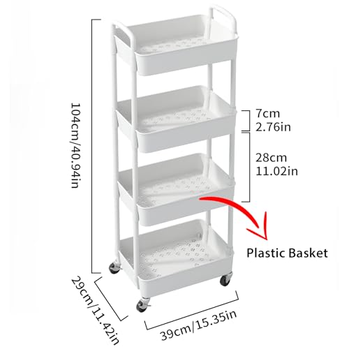 Sywhitta 4-Tier Plastic Rolling Utility Cart with Wheels for Storage,White | Multi-Functional Storage Trolley, for Office, Living Room, Kitchen, Bathroom,Movable Organizer,Space-Saving,Easy to assemble - color: White, size: 4-tier